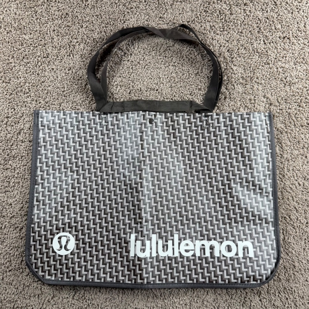 Lululemon Large Reusable Tote Bag Geometric Logo Shopping Gym brown oversized